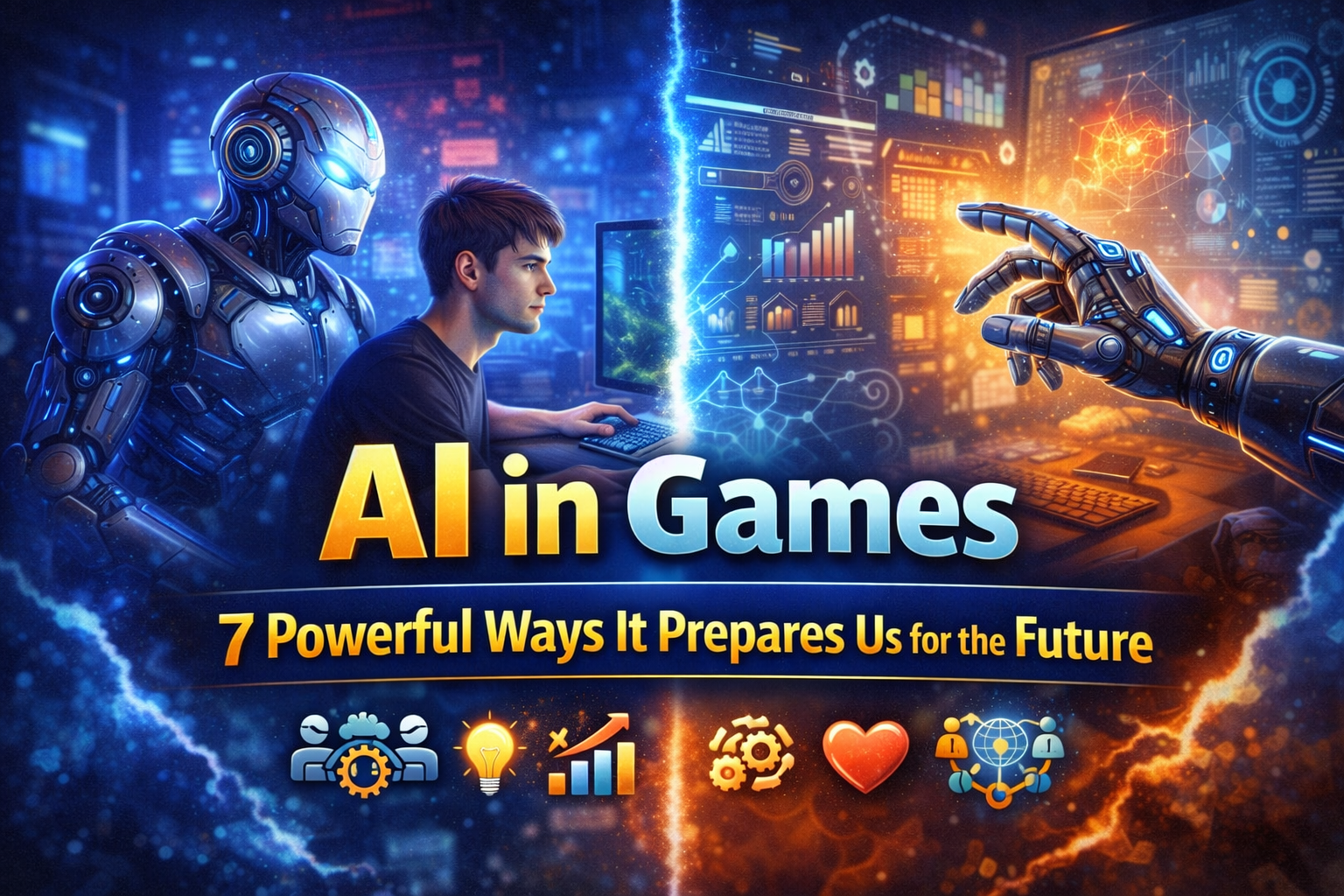 AI in games, gaming and AI, future skills, AI-driven world, human-AI collaboration, gaming benefits, AI technology, game AI, problem solving, data interpretation